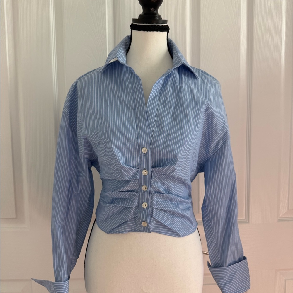 Zara Blue Striped Women's Button-Up Top